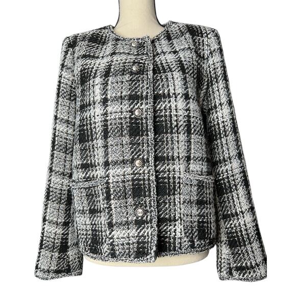 Adrianna Papell Tweed Jacket in Black and White w/Gold Strands Size Large - Picture 1 of 9